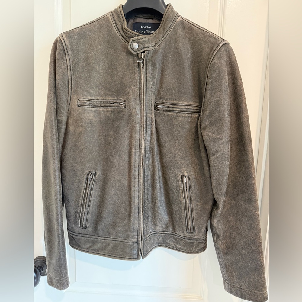 Lucky Brand Men's Gray Leather Jacket in size Small